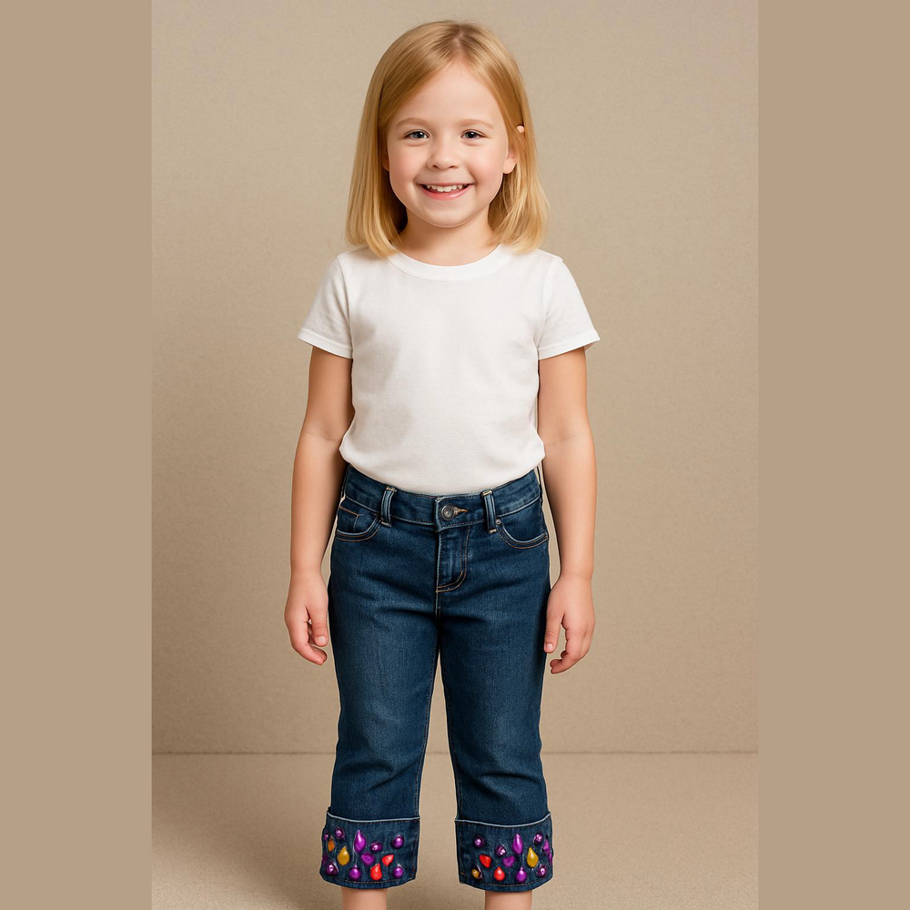 D Signed Size 6 Girls Blue Jeans Cuffed Bottoms